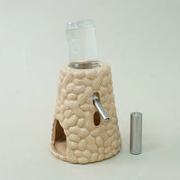 Ceramic Hamster Water Bottle with Hamster Hide, Floor-Standing Ceramic Water Bottle for Gerbils, Chew-Resistant Anti-Leak Design, 11x10x13cm