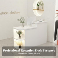 Salon Front Desk Curved Design Modern Reception Desk LED Lighting Retail Cashier Stand for Receptionists, Business Owners, Lobby, Hotel