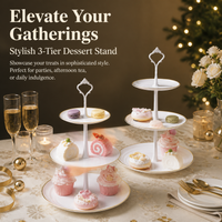 3 Tier Serving Stand, Ceramic & Metal Cupcake Stand, Buffet Risers for Party Entertaining, Lace Round Plates