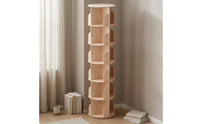 Wooden Rotating Bookshelf Floor Standing Bookcase Unit Curved Panels Round Swivel Book Shelf