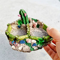 Dual-Compartment Tortoise Water Bowl, Naturalistic Reptile Dish for Hermit Crab, Snake Accessories for Landscape-Themed Basin