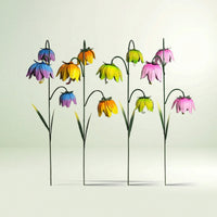 Bell Flower Stake Outdoor Yard Art Sculpture Metal Flower Stake Decorative Colorful for Gardeners, Courtyard, Planters
