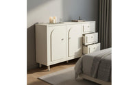 Large Capacity Cream Accent Cabinet Adjustable Shelves Arched Door Sideboard Modern Dresser with Drawers for Entryway, Bedroom, Living Room