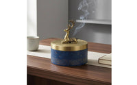 Deer Ornament Incense Burner Gold Wave Pattern Copper Incense Burner Fitted Lid Decor Piece Blue Body