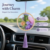 Handmade Car Decor, Embroidery Hoop Hanging Ornament 9.5×20cm, Suncatcher for Rearview Mirror, Cute Car Accessories for New Car Owners