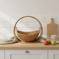 Cradle Design Bread Basket Handwoven Wicker Basket Wicker Fruit Bowl Decorative Hand Woven Tray Multi-Use for Kitchen Counter