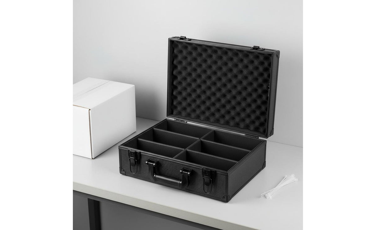 Large Capacity Aluminum Tool Box with Handle Black Tool Storage Box Divided Compartments Hard Hard-Shell Container Multi-Purpose