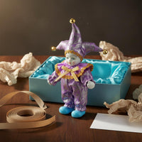 Gift Porcelain Clown Figurine Decorative Clown Doll Collectible Violet Jester Doll Colorful Costume for Shelf, Desk