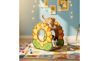Floral Cat Scratcher House 2-Tier Cardboard Cat Lounger Includes Suspended Toy Toy Corrugated Scratch Pad for Multiple Cats
