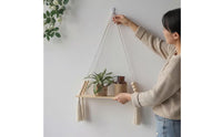 Natural Wood Macrame Wall Hanging Shelf Bohemian Tapestry Shelf Home Storage for Bedroom