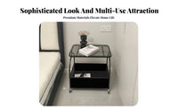 Space-Saving Rolling Side Table Versatile Glass Top End Table Metal Frame Mobile Nightstand Sturdy Construction for Apartment Dwellers, Office Workers, Living Room, Bedroom, Balcony, Bathroom