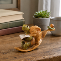 Cute Turtle and Rabbit Reading Figurine Planter for Succulents, Office Desk Decor