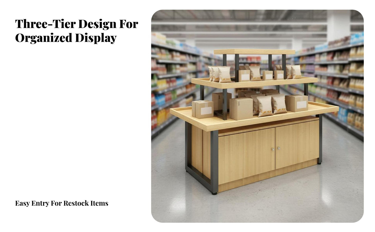 Versatile Promotional Display Rack Sturdy Shop Island Display Heavy Duty Multi-Level Retail Shelf Stable Frame for Vendors, Retailers, Shopkeepers, Supermarkets, Convenience Shop S, Shopping Malls, Cosmetics Shops