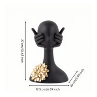 Resin Figurine with Flower Sculptural Bust Sculpture Painted Abstract Figure for Shelf