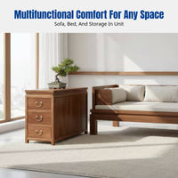Song Style Luohan Bed, Sturdy Chinese Hardwood Pull-Out Sofa, Tranquil Elm, Living Room Multi-Drawer Storage Couch