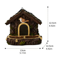 Wood-Bark Look Hanging Birdhouse Feeder Twin-Compartment Rustic Bird Feeder Arched Opening Wooden Birdhouse Pitched Roof for Tree, Outdoor Display