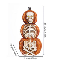 Traditional Orange Stacked Skeleton Pumpkin Figurine Powered Tabletop Ornament