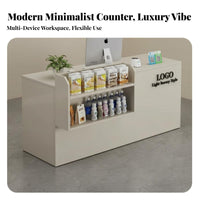 Retail Checkout Counter Multi-Function Shop Reception Table Spacious Countertop Front Desk with Storage for Clerks, Business Owners, Boutique, Lobby
