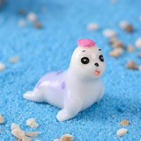 Sea Lion Desk Decor, Mini Resin Animals Ocean Animal Desk Decor, White and Lavender Miniature Figurine, Asian Inspired Desktop Decoration