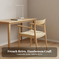 Solid Wood Frame Woven Cord Seat Chair Mid-1900s-Century Modern Aesthetic Woven Armchair Handwoven Indoor Furniture Versatile Use for Design Enthusiasts, Interior Decorators, Homeowners, Dining Room, Home Office, Kitchen, Restaurant
