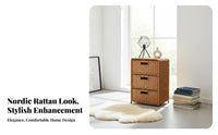 Nordic Design 3-Drawer Woven Chest Multi-Purpose 3-Tier Woven Basket Stand Handwoven Storage Cabinet Sturdy Frame for Homeowners, Students, Parents, Bedroom, Living Room, Hallway, Bathroom
