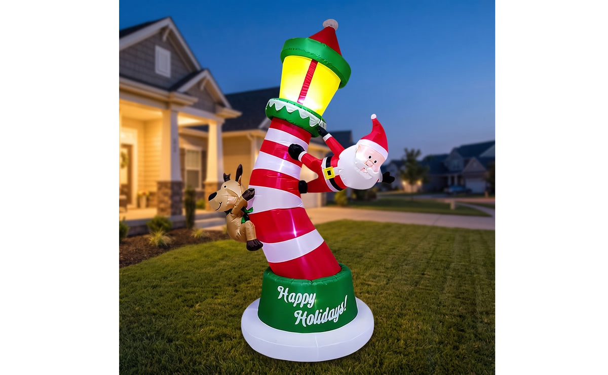 Inflatable with Santa and Reindeer Lighted Inflatable Yard Decor Festive Christmas Inflatable with Santa for Lawn, Garden