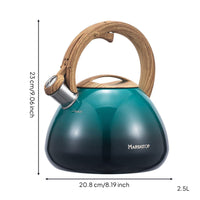 Kettle with Wood-Grain Handle Ergonomic Alerting Tea Pot Kettle Loud Whistling Teapot for Cooktop