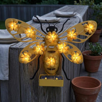 Metal Bee-Shaped Outdoor Wall Light Decorative Iron-Style Frame Solar Bee Wall Light Yellow Yard Decor No Wire Needed for Garden, Courtyard, Exterior Walls
