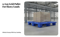 Grid Top Forklift Pallet Dampness-Resistant Pallet Sturdy 9 Leg Skid for Logistics Managers, Warehouse Workers, Distribution Center