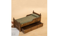 Fabric Bedding Miniature Bed with Drawers Wooden Dollhouse Single Bed Classic Furniture Cute for Collectors