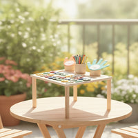 Rounded Edges Wooden Activity Table with Cup Holder Multicolor Children's Learning Table Long-Lasting Furniture Stable for Classroom