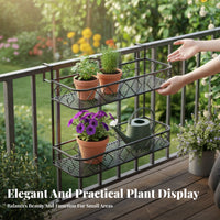 2-Tier Railing Planter Space Saving Hanging Balcony Flower Rack Sturdy and Hanging Railing Planter for Fence, Patio, Outdoor