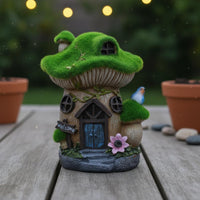 Mushroom House Figurine Outdoor Mushroom Cottage Statue Hand-Painted Look Fairy Garden Statue for Lawn, Courtyard