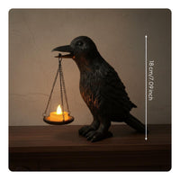 Raven Sculpture Lamp Spooky Decor Raven Candle Holder Lifelike Details Resin Bird Sculpture for Horror Fans