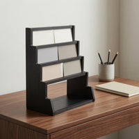 Black Wooden Card Display Rack 4-Tier Tiered Card Stand Angled unobstructedFrame Display Rack Rectangular Base