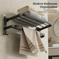 Sink and Washroom Wall-Mounted Rack for Homeowners, Foldable Space Aluminum Bath Towel Holder with No-Drill Mount