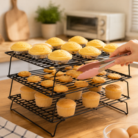 Folding Cooling Rack, 25cm Square Cake Rack, Non-Stick Carbon Steel, Matte Black Baking Accessories for Hobby Bakers