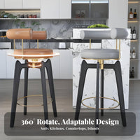 Rotating Wooden Stool with Woven Seat full Wood Bar Chair mid-centuryera Modern Design Home Seating Built-in Footrest for Restaurant Owners, Homeowners, Interior Designers, Kitchen Island, Cafe, Dining Area