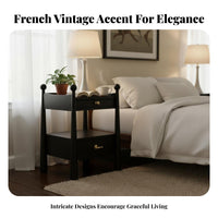 French & design Single-Drawer Bedside Cabinet Retro Design Multi-Compartment Nightstand space-saving Size Household Furniture Small Space Solution for Apartment Dwellers, households, Students, Bedroom, Home Decor, Dorm Room, Entryway
