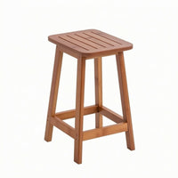 Slatted Bar Stool Compact Wooden Bar Stool with Footrest Low-Profile Stools for Kitchen