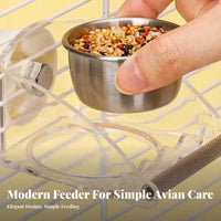 Parrot Feeding Dish with Spatter Guard Clear Construction Birds Food and Water Dish Removable Bowls Stainless Avian Bowl Set for Cockatiels
