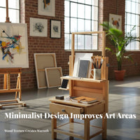 Adjustable Height Solid Wood Artist Bench Multi-Purpose Multifunctional Drawing Bench Space Saving Wooden Art Easel Stool Patented Design for Artists, Painters, Beginners, Classroom, Home