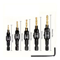 6 Pieces Titanium-Plated Countersink Drill Bit Set Tapered Wood Countersink Drill Bit Industrial-Grade Tool Wear Resistant for Woodworkers, Woodworking