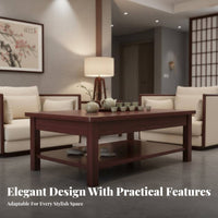 Modern Chinese Design 2-Tier Rectangular Table with Storage Shelf Two-Tier Coffee Stand Space Saving Living Room Furniture Multi-Functional for Small Apartment Dwellers, Homeowners, Interior Decorators, Lounge Area, Office