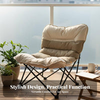 Space-Saving Foldable Moon Chair Lightweight Single Lazy Sofa Chair Ergonomic Design Sturdy Metal Frame for Students, Adults, Balcony, Dorm Room, Reading Nook, Playroom
