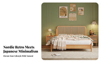 Solid Wood Rattan Bed No Box Spring Needed Rattan Headboard Bed Frame Easy Assembly for Homestay Owners, Couples, Guest Room, Apartment, Vacation Home