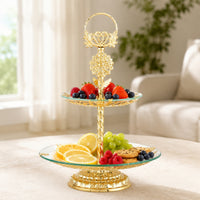 Ornate Two-Tier Fruit Tray Decorative Fruit Tray with Stand Metal 2-Tier Dessert Stand Space-Saving for Hosts