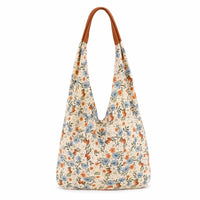Casual Tote Bag with Floral Print Soft Slouchy Shoulder Bag Comfortable Handbag Portable for Women