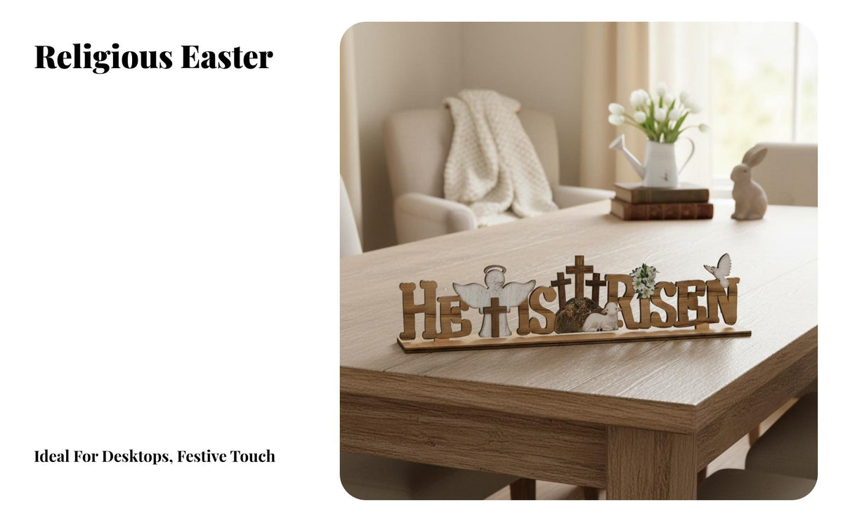 Wooden Cross Angel Sign Country Chic Design Wooden Cross Decoration Religious Theme Easter Resurrection Scene Decor for Tabletop, Home, Living Room