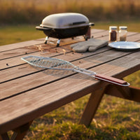 Easy to Flip Seafood Grilling Basket Wood Handle Seafood Grill Basket Outdoor Cooking Gear for Cooks